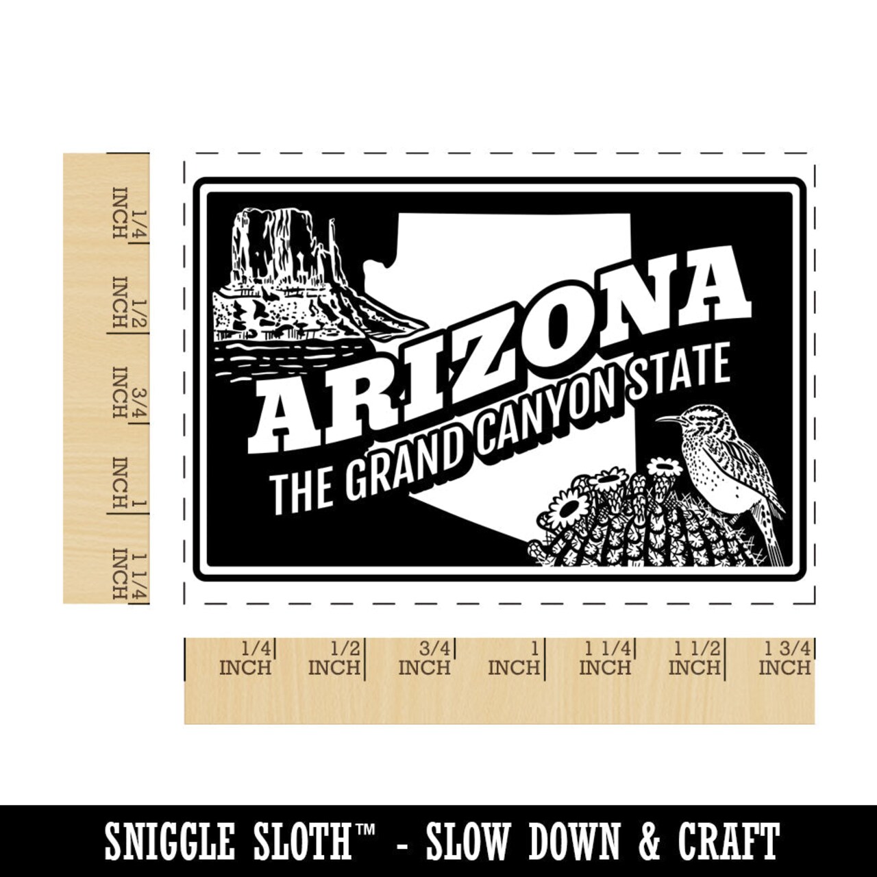 Arizona Grand Canyon Monument Valley Cactus Wren Saguaro United States Rectangle Rubber Stamp for Stamping Crafting